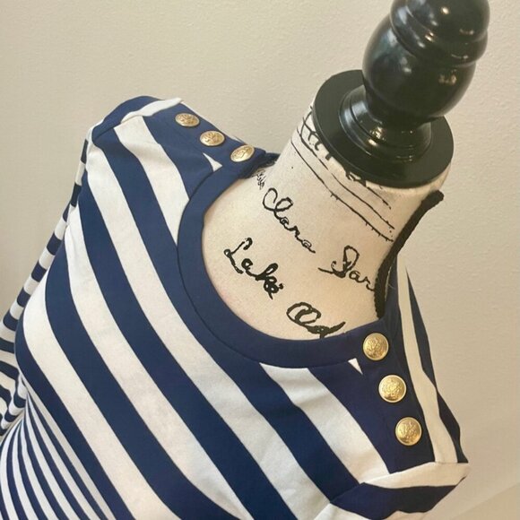 J.CREW TOP CREW NECK TAILORED GOLDEN BUTTONS BLUE LINES SZ S COASTAL SAILOR CORE - Picture 6 of 16